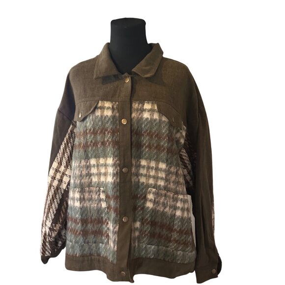 Umgee green tan and brown plaid size 1 XL jacket - Picture 4 of 8